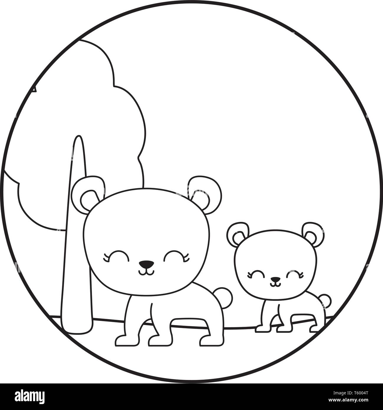 cute bears animals in landscape scene vector illustration design Stock ...