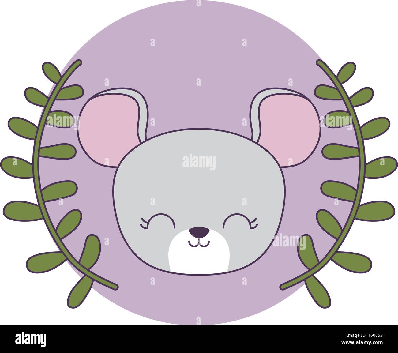 head of cute mouse animal with crown leafs vector illustration design ...