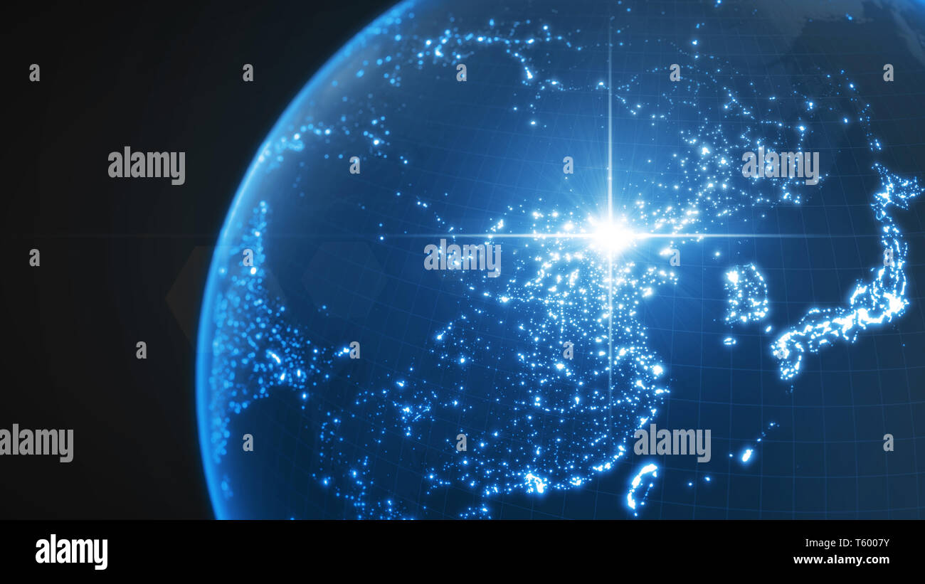 power of china, energy beam on Beijing. dark globe with illuminated