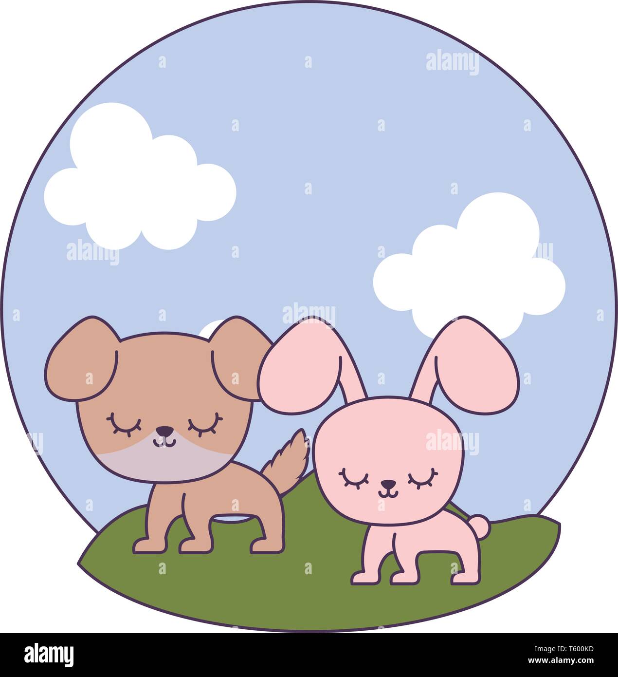 cute rabbit with dog in landscape vector illustration design Stock ...