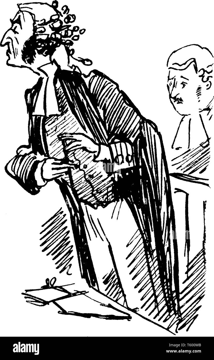 An illustration of a lawyer, vintage line drawing or engraving