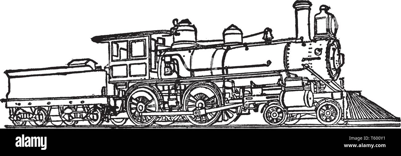 American Locomotive was the first railway constructed to be worked by locomotives was the South Carolina railroad, vintage line drawing or engraving i Stock Vector