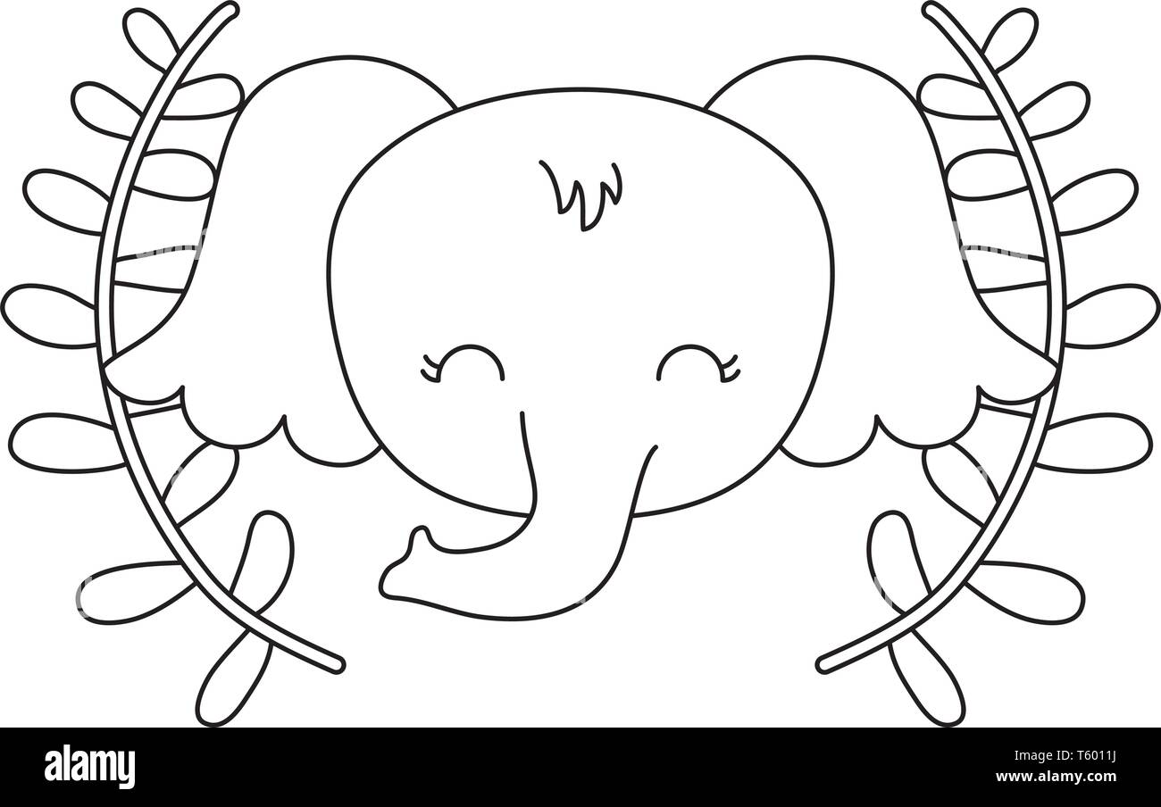 head of cute elephant with crown leafs vector illustration design Stock ...