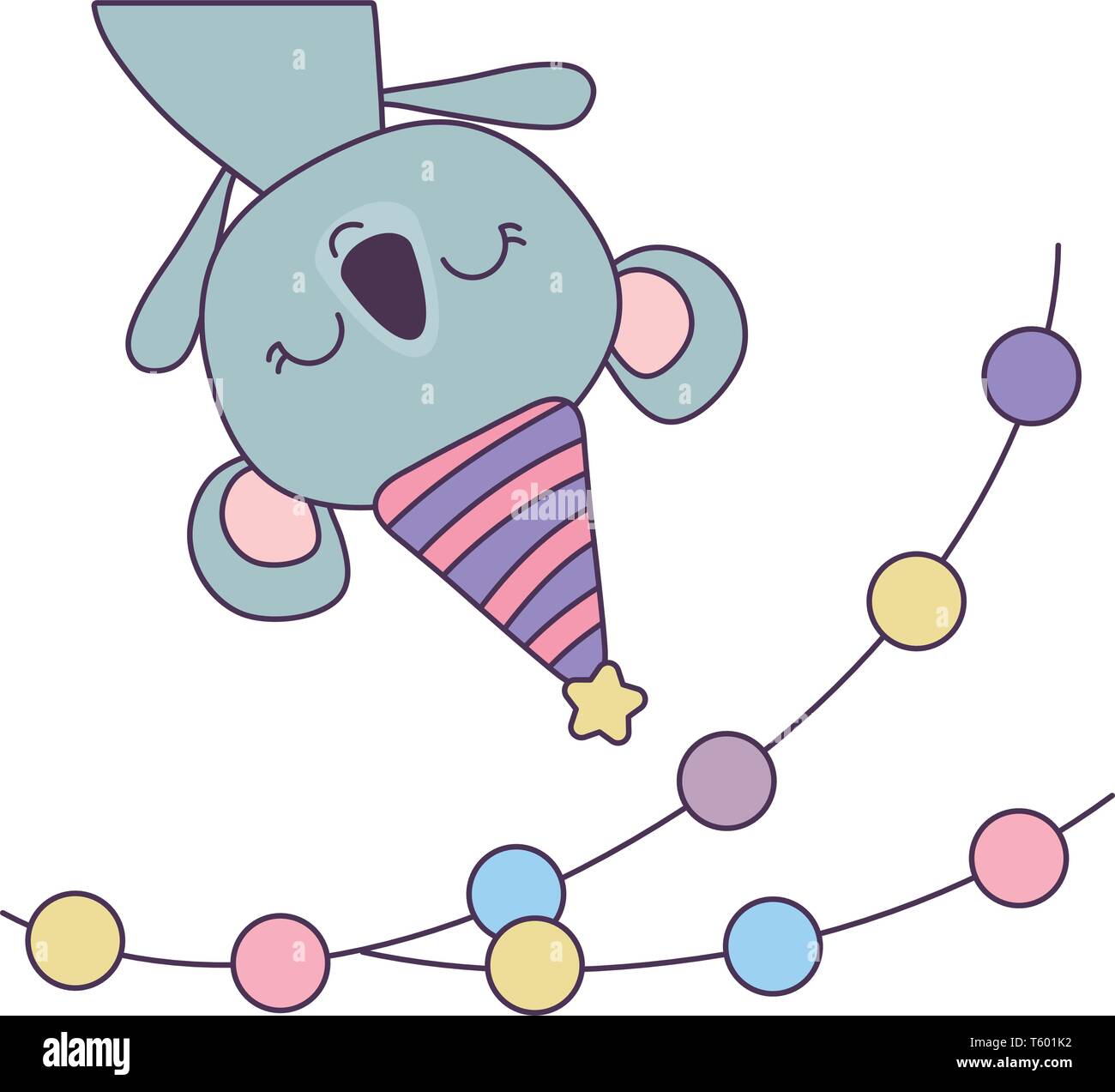 cute koala with hat party and garlands vector illustration design Stock ...