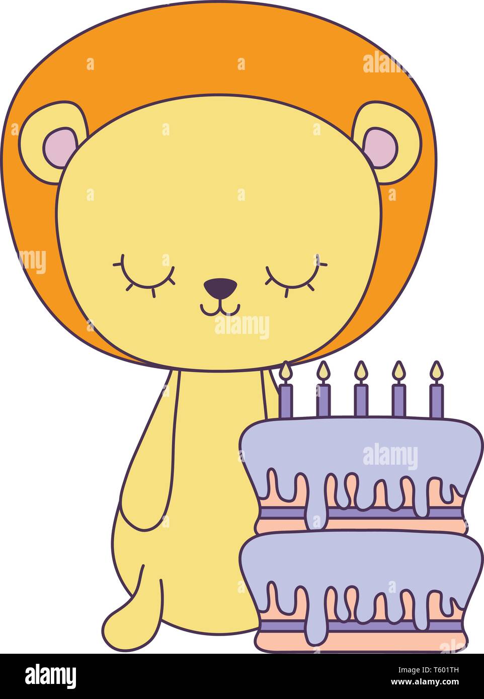 cute lion with cake of birthday vector illustration design Stock Vector ...
