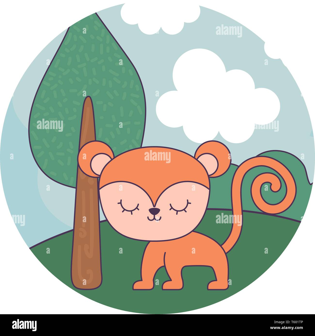 cute monkey in landscape scene vector illustration design Stock Vector ...
