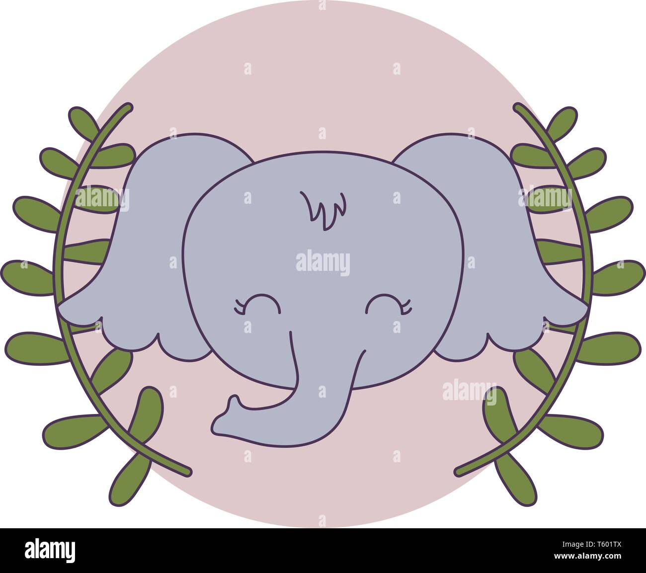 head of cute elephant with crown leafs vector illustration design Stock ...