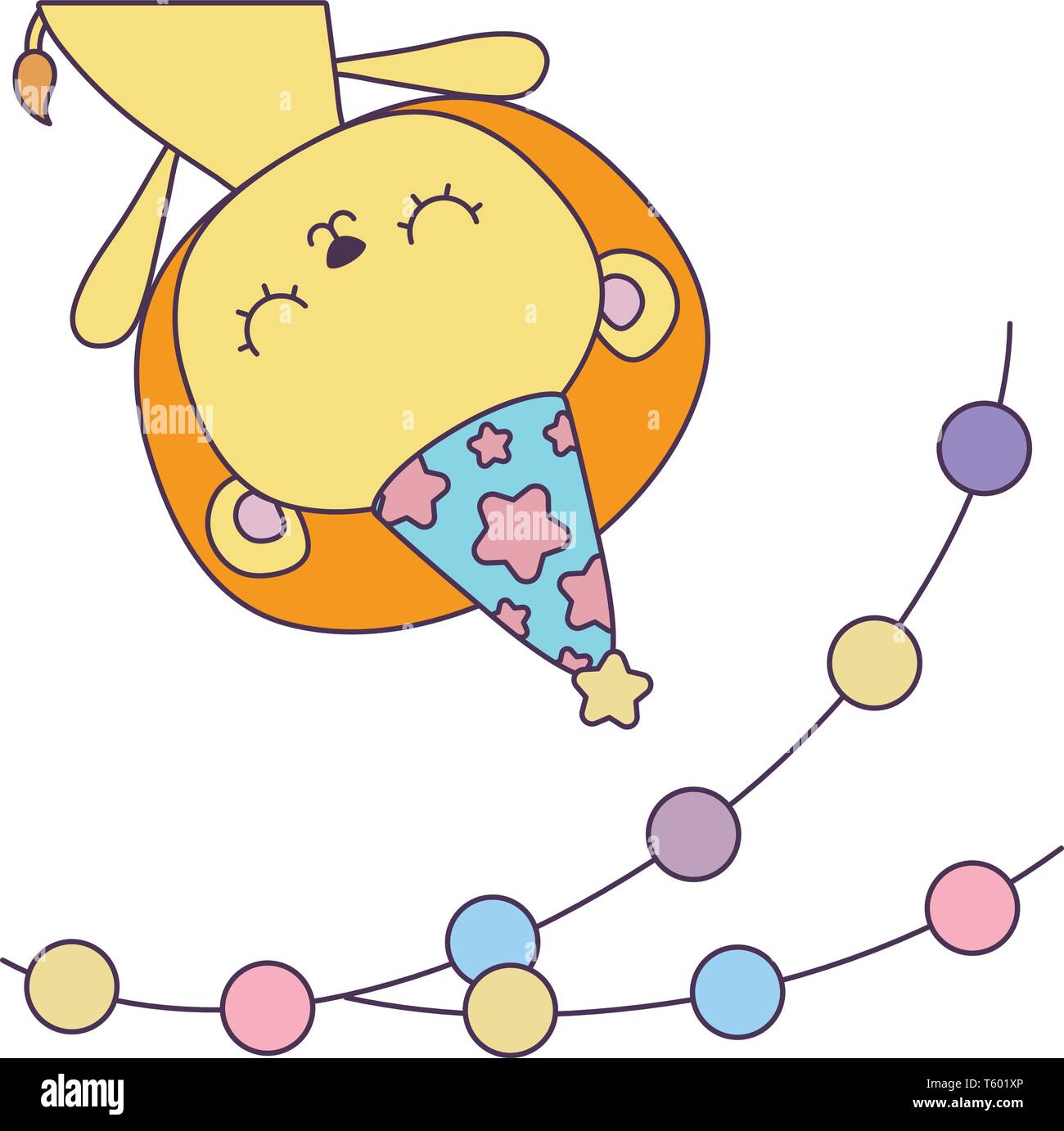 cute lion with hat party and garlands vector illustration design Stock ...