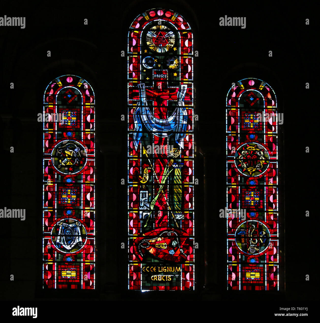 Stained Glass in the Basilica Sacre Coeur in Paris, France, depicting