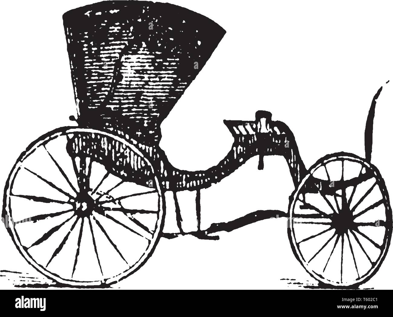 Cabriolet is a one horse pleasure carriage with a calash top a covering for the legs and seats for 2, vintage line drawing or engraving illustration. Stock Vector