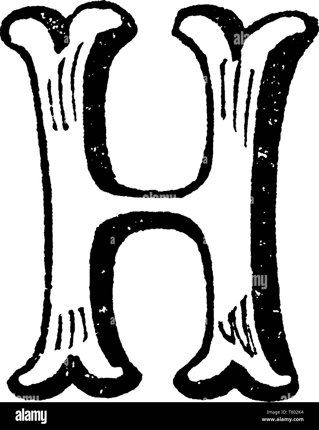 A floral capital letter H, vintage line drawing or engraving illustration Stock Vector