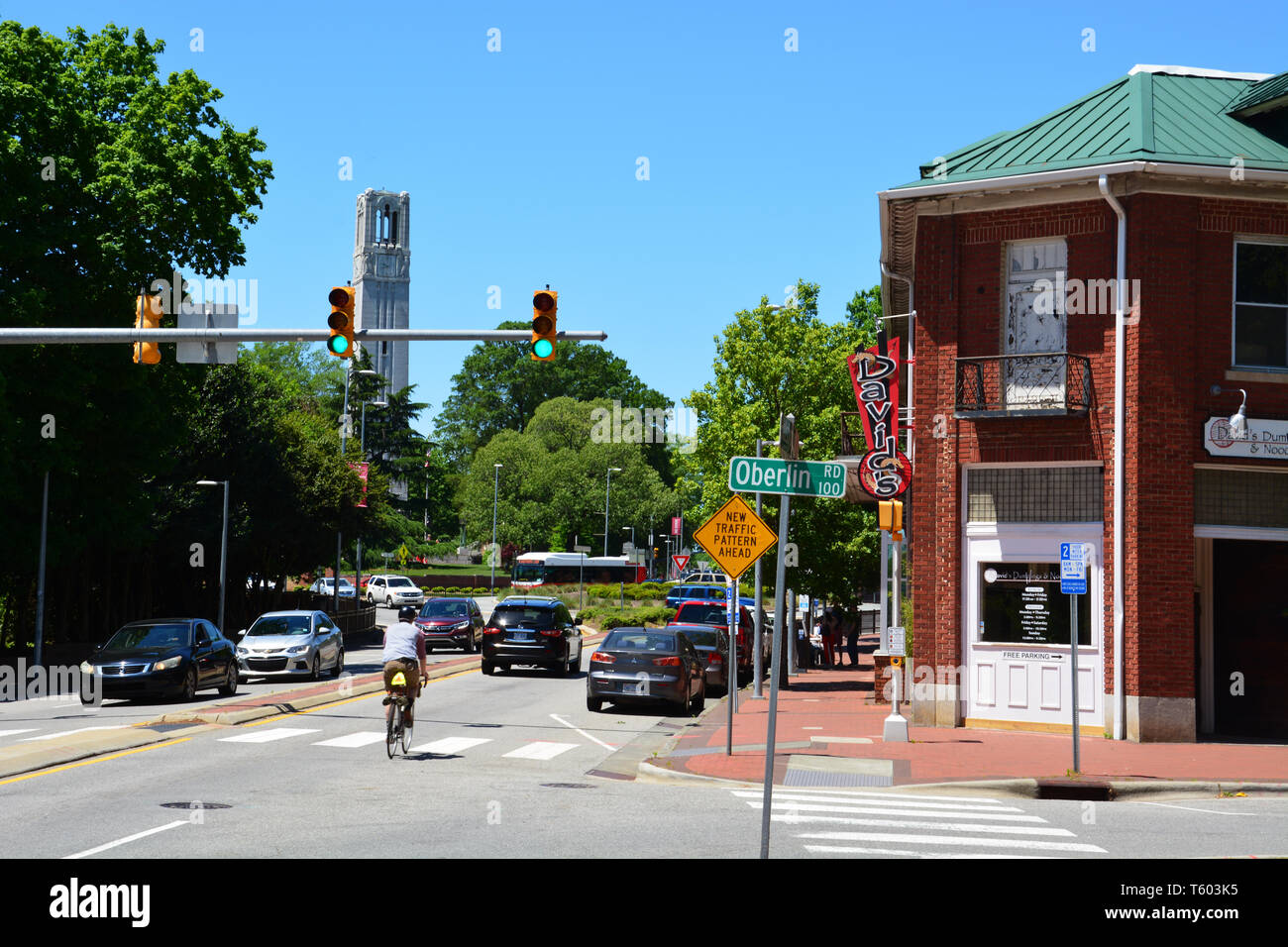 Businesses on Hillsborough Street form part of the social life on the NC State University campus in Raleigh North Carolina. Stock Photo