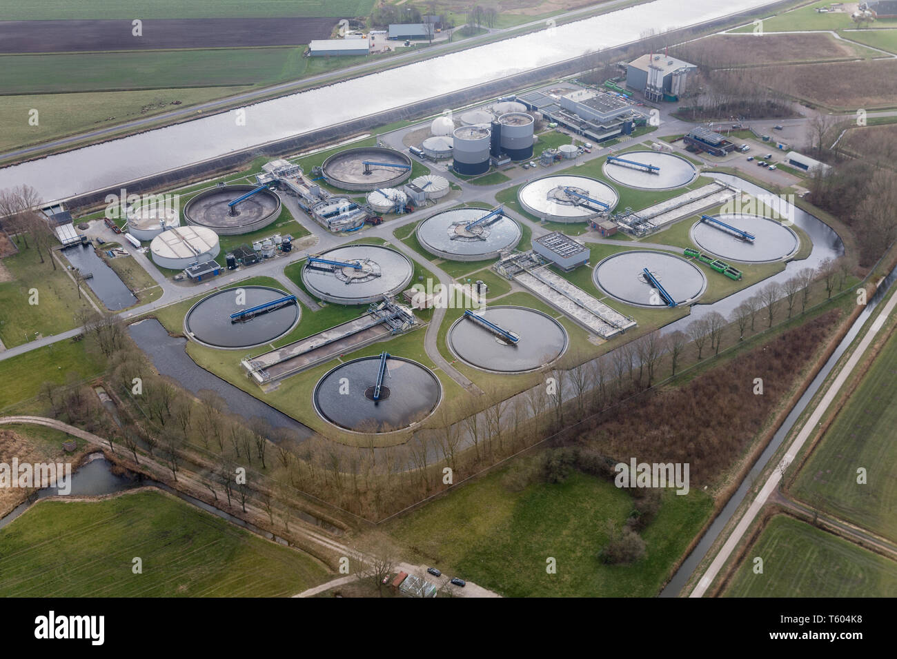 Aerial view sewage water treatment plant in Groningen, The Netherlands Stock Photo