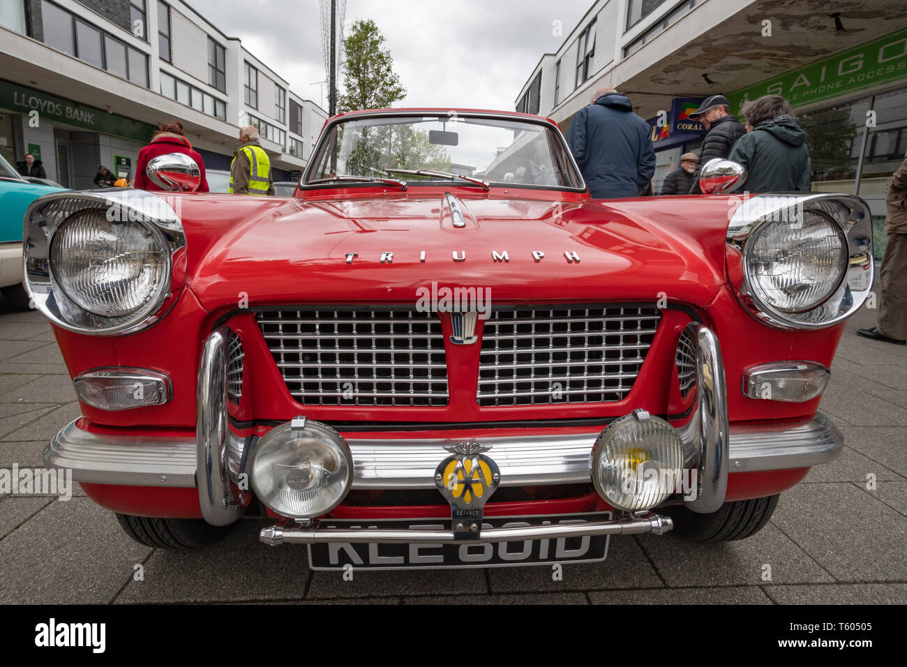 Red 1966 Triumph Herald 1200 vintage convertible car at a classic motor vehicle show in the UK Stock Photo