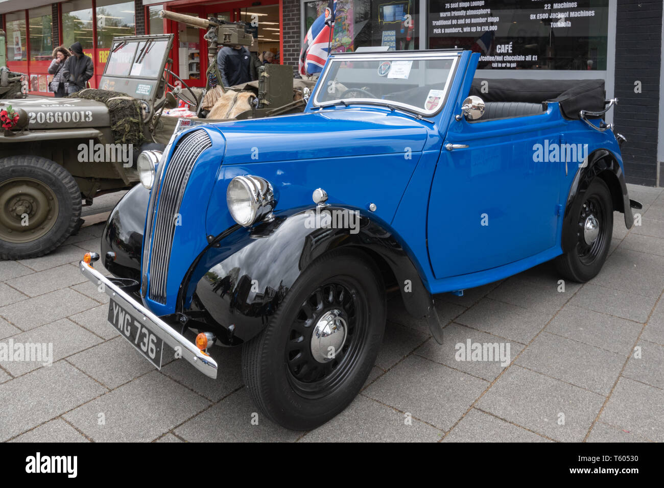Blue 1947 Standard Flying 8 DHC vintage car at a classic motor vehicle show in the UK Stock Photo