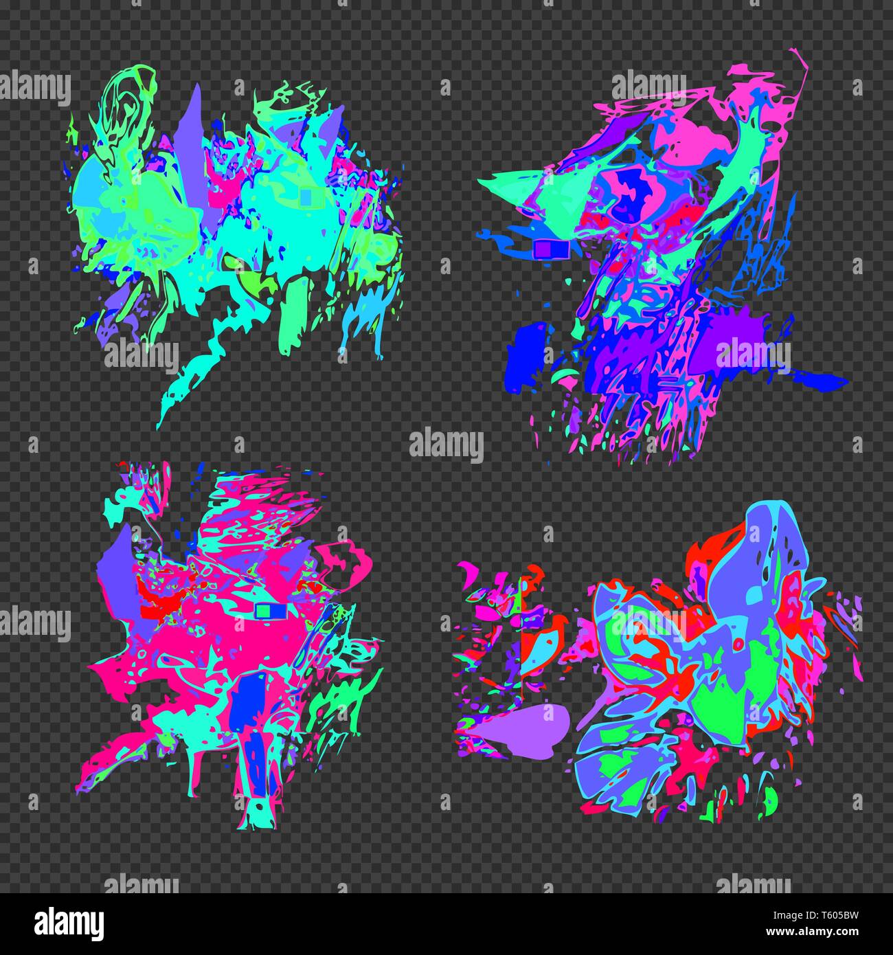 vector vibrant various colors modern art graphic design elements glitches set abstract digital damaged data file error templates on transparent dark b Stock Vector