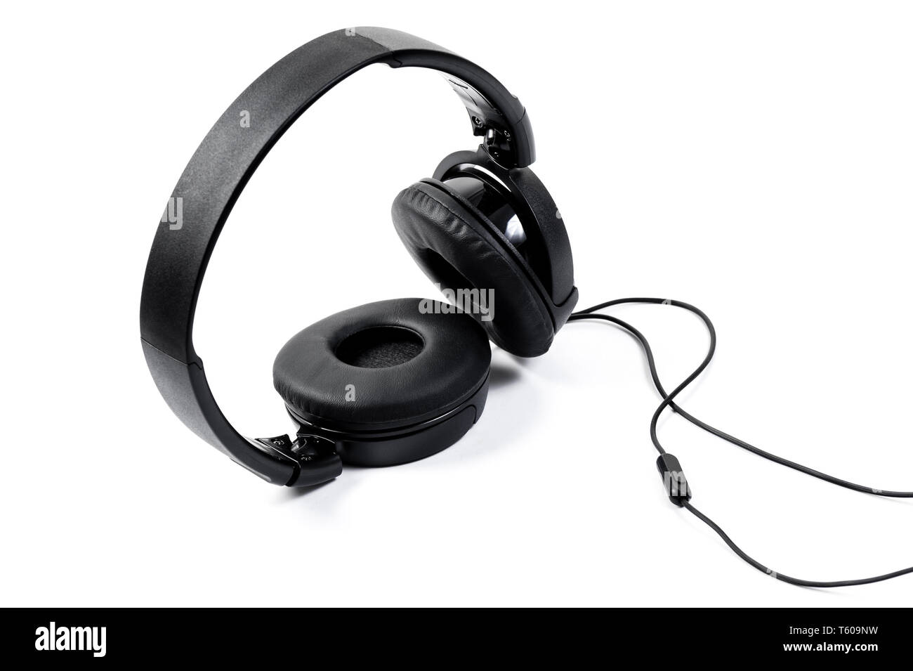 wired black headphone isolated over white background Stock Photo - Alamy