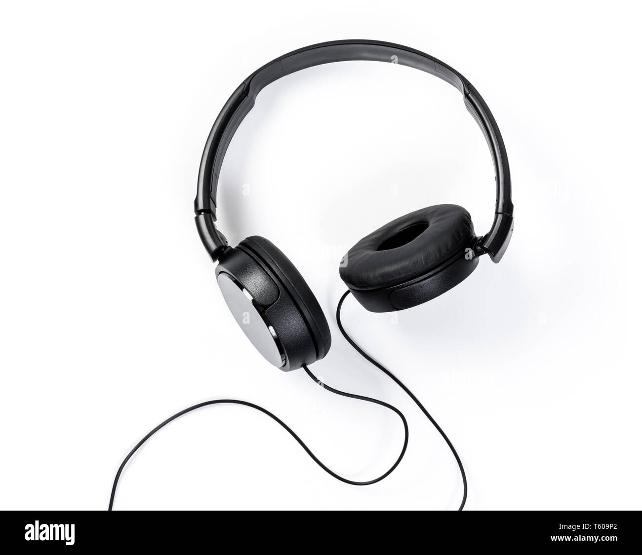wired black headphone isolated over white background Stock Photo