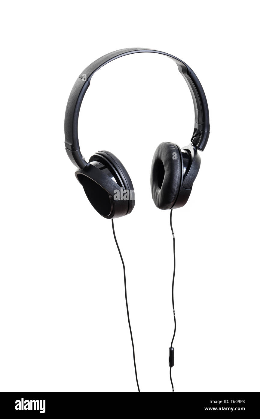 wired black headphone isolated over white background Stock Photo Alamy