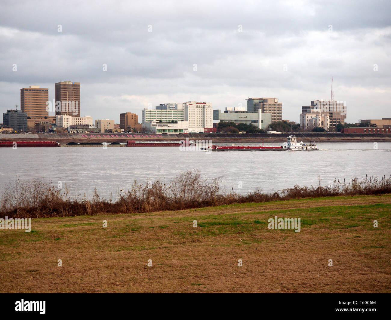 Port Allen, Louisiana, USA 2019 Downtown Baton Rouge is seen from