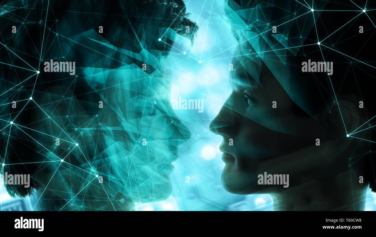 Artificial intelligence human intelligence. Cyber bots ai brain project Stock Photo