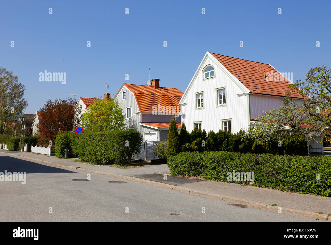 Swedish single family two story houses original erected during the 1920s. Stock Photo