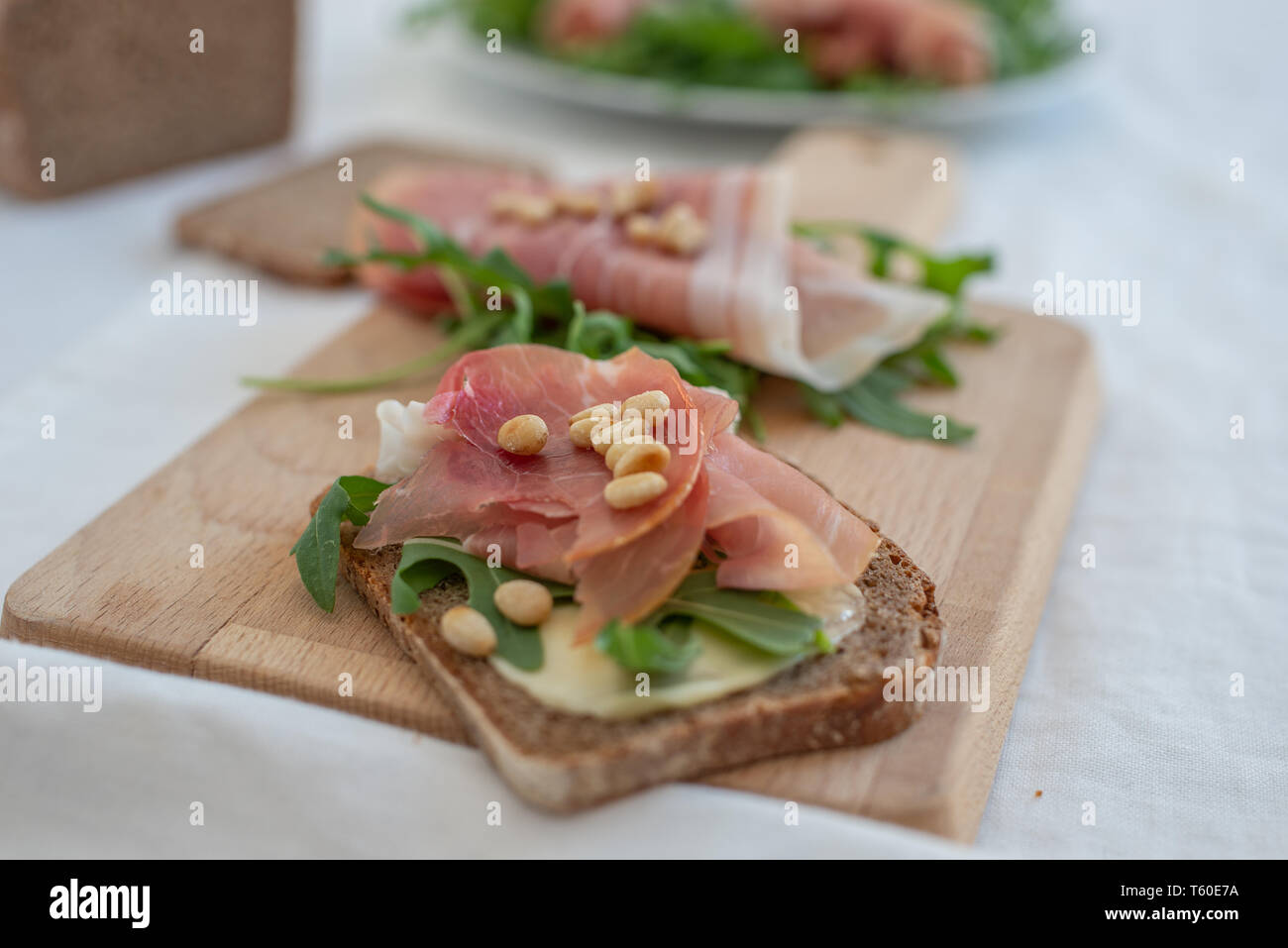 Bread with eggs and prosciutto Stock Photo Alamy