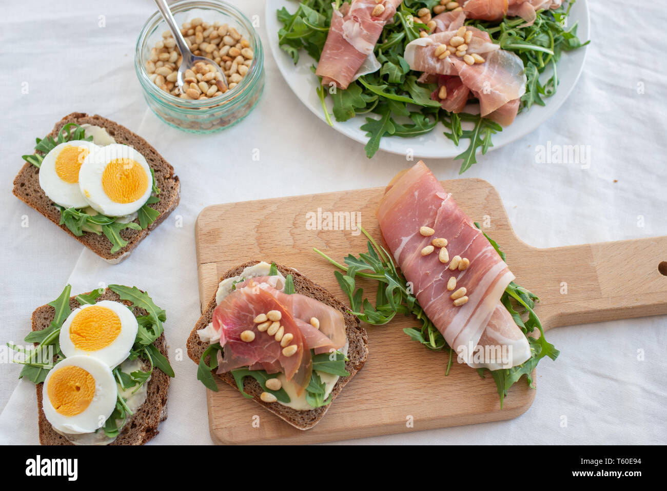 Bread with eggs and prosciutto Stock Photo Alamy