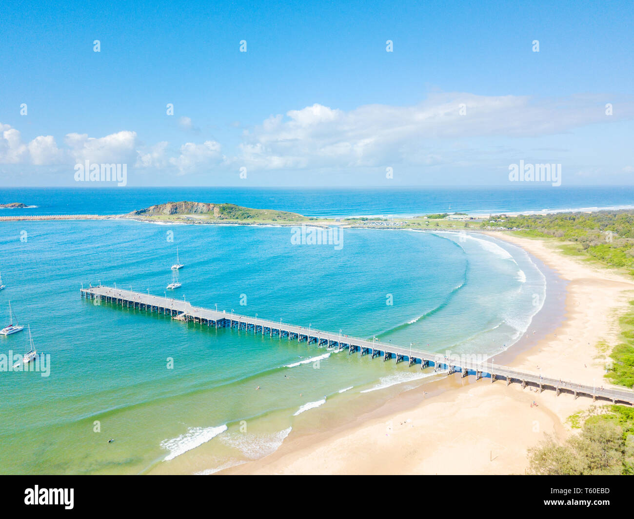 An aerial view of Coffs Harbour beach and harbour Stock Photo