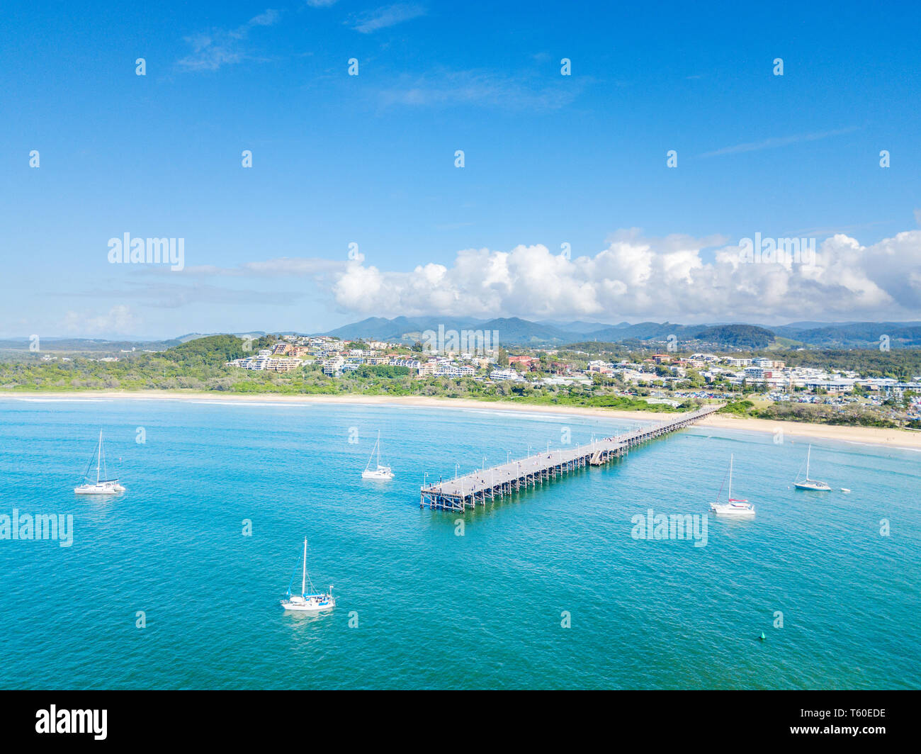 An aerial view of Coffs Harbour beach and harbour Stock Photo