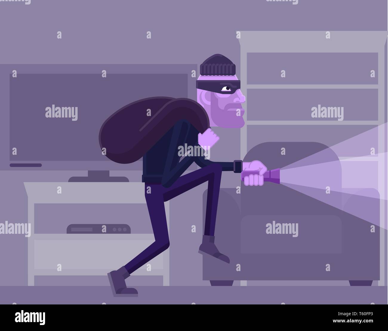 Thief Burglar Robber Criminal Cartoon Scene Stock Vector