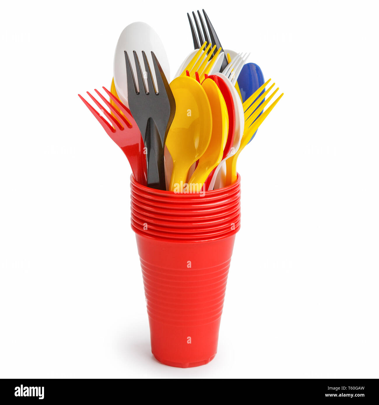 Plastic cutlery in cups Stock Photo Alamy