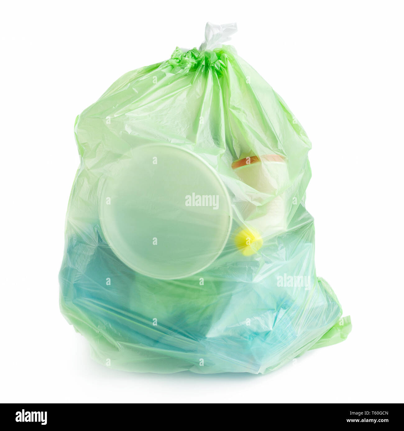 Plastic bag full of plastic trash on white Stock Photo Alamy