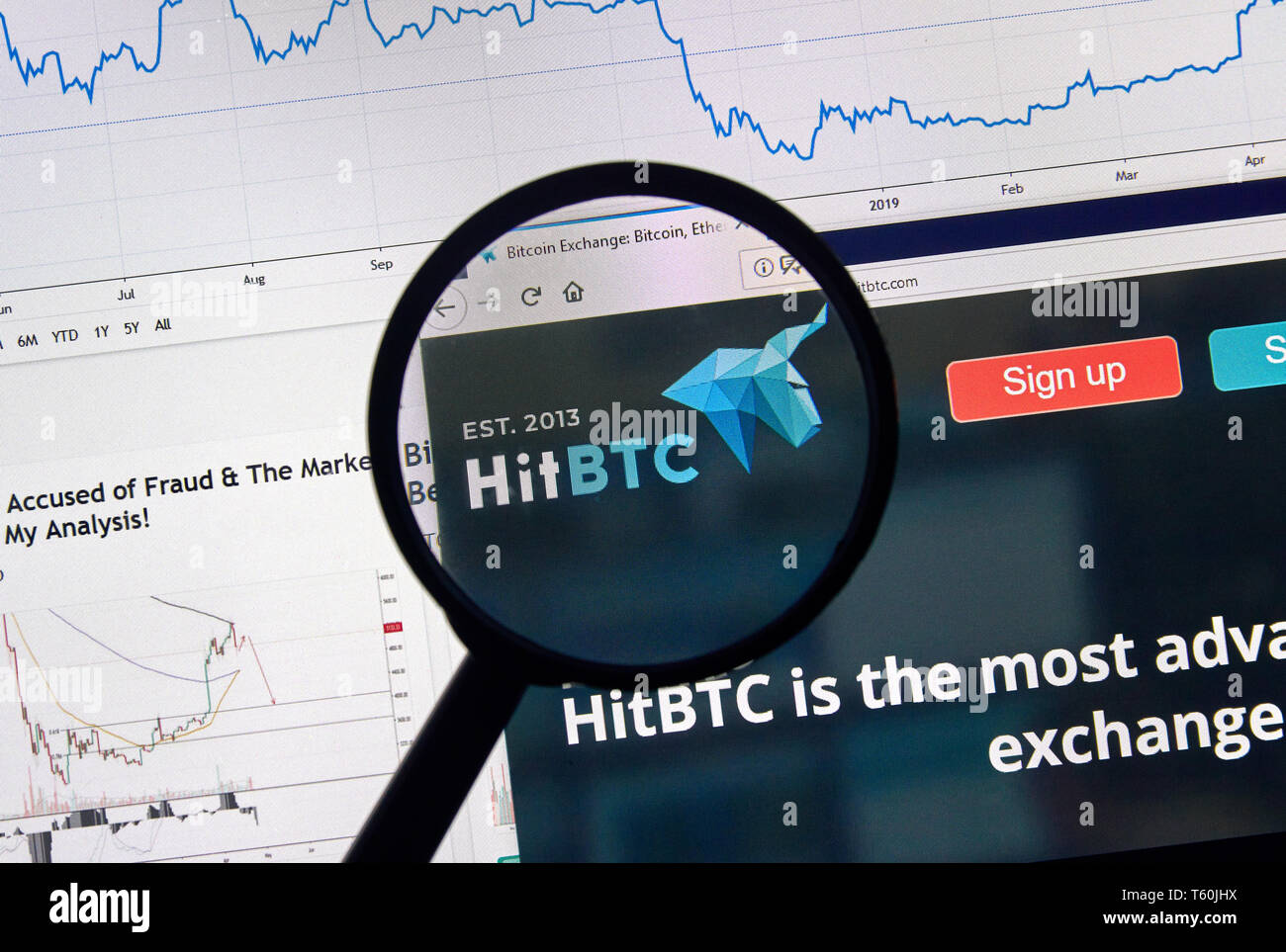 HitBTC is cryptocurrency exchange. HitBTC logo on smartphone screen against  the background of the main cryptocurrencies Stock Photo - Alamy