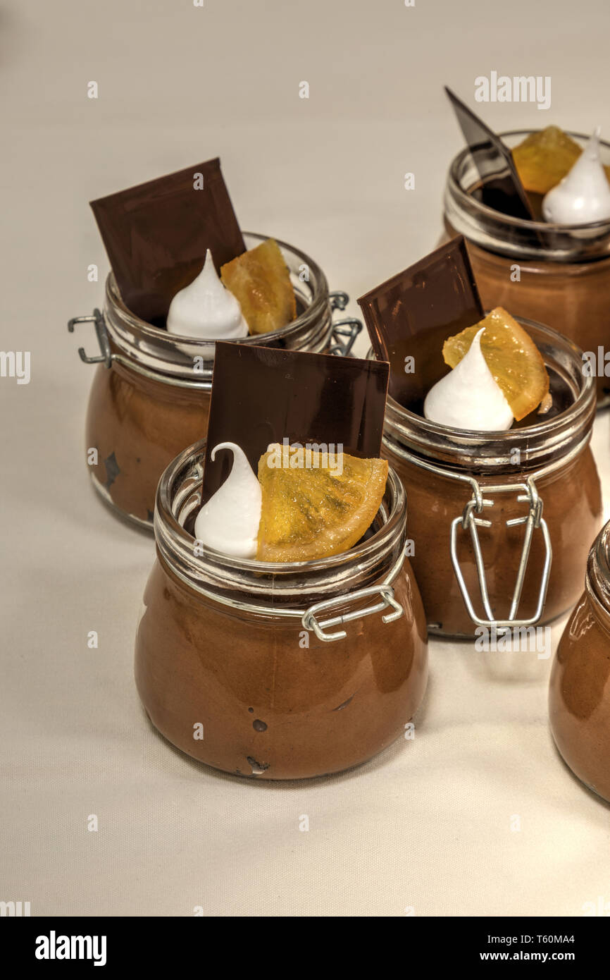 Sweet Grand Marnier chocolate mousse dessert in a single serving jar
