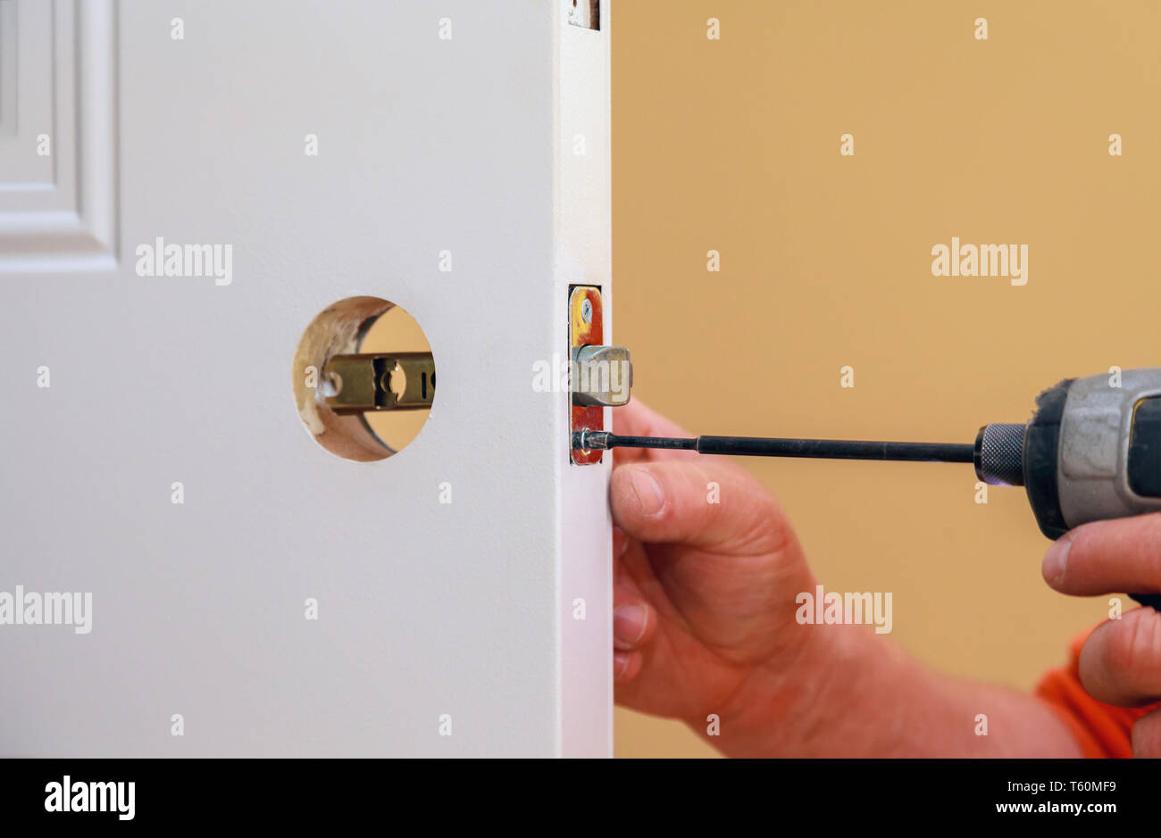 Installation Locked Interior Door Knobs Close Up Wood