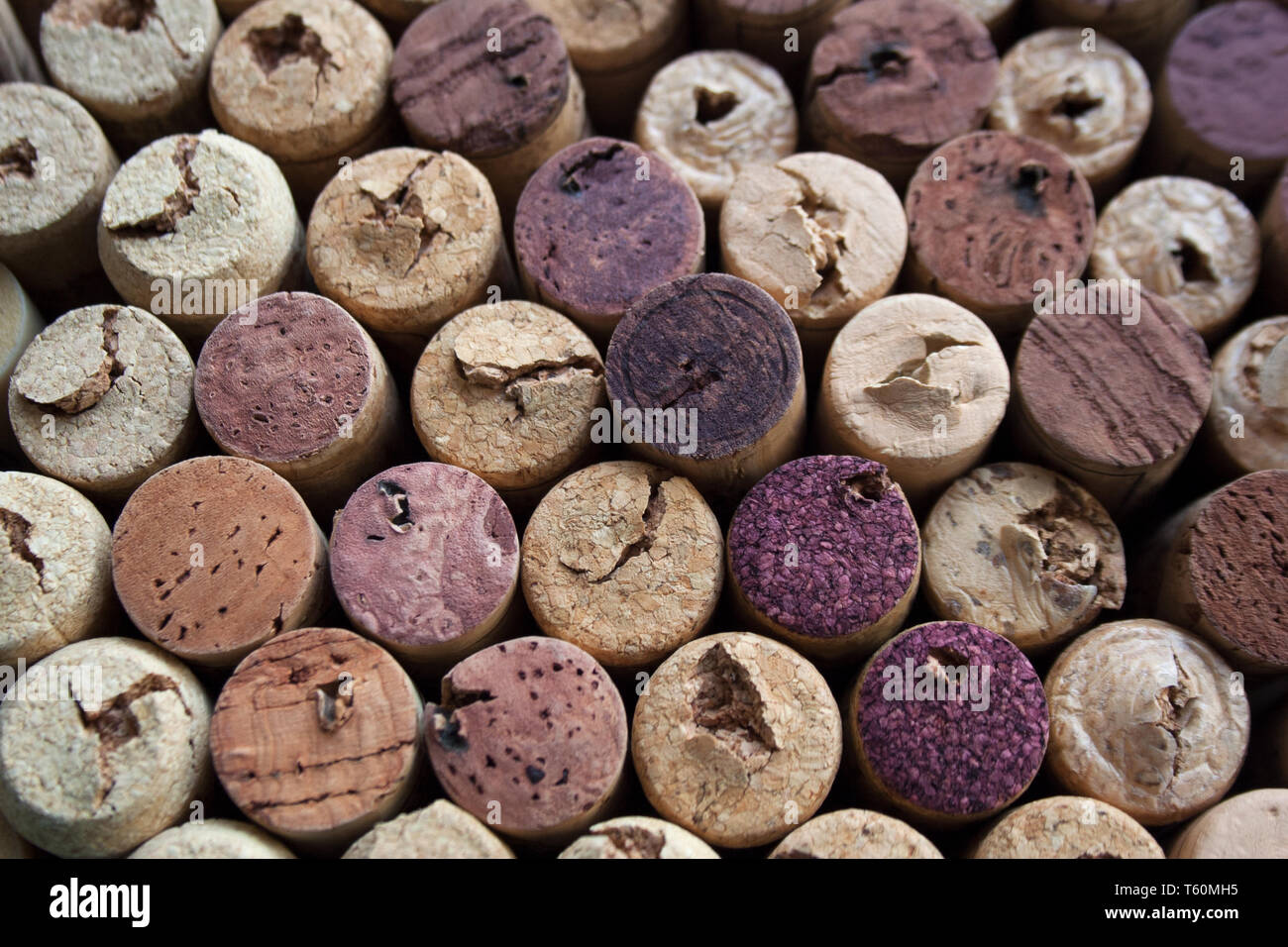 Wine corks textured palette abstract background close up Stock Photo