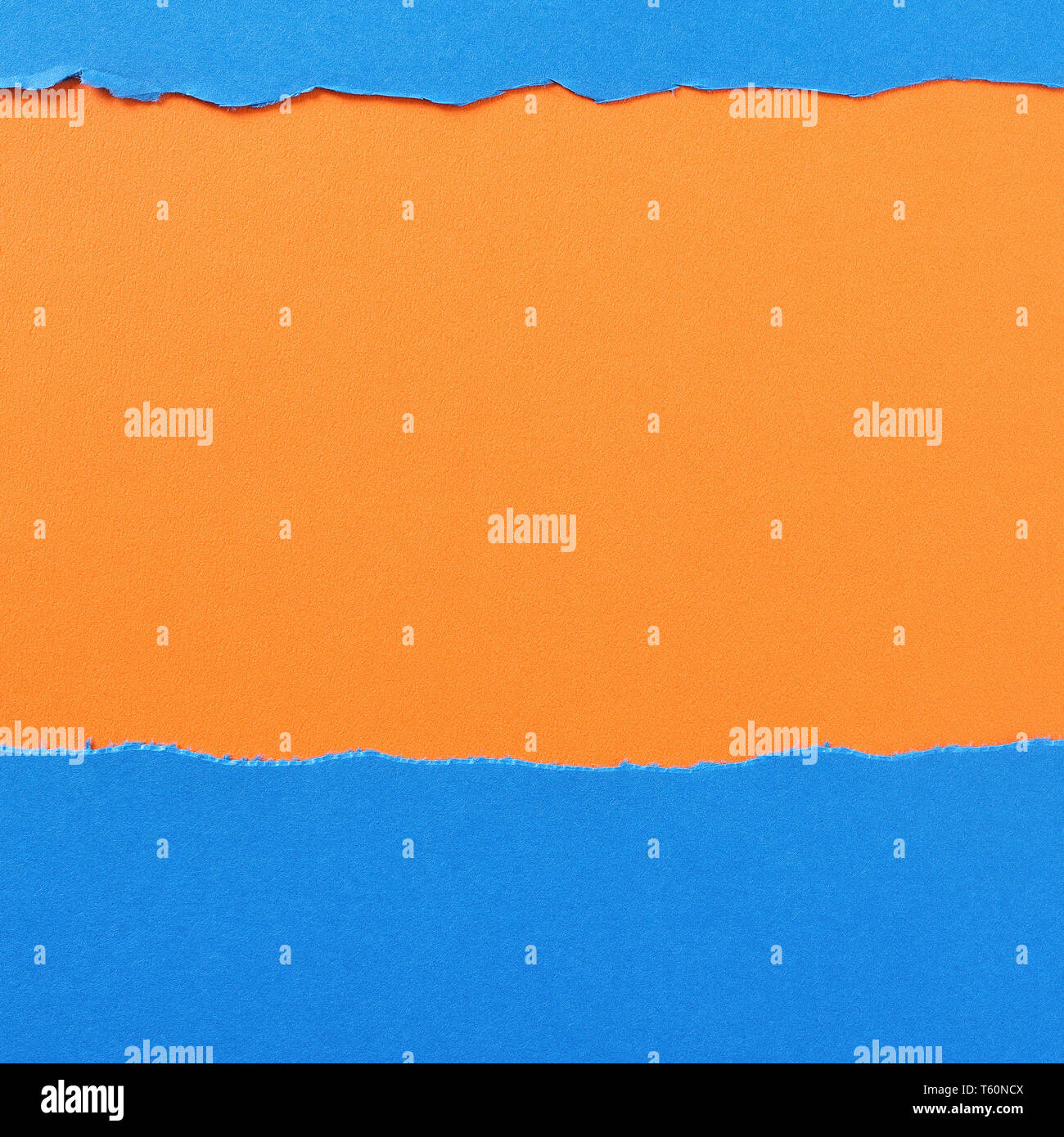 Torn paper background blue orange strip frame Stock Photo