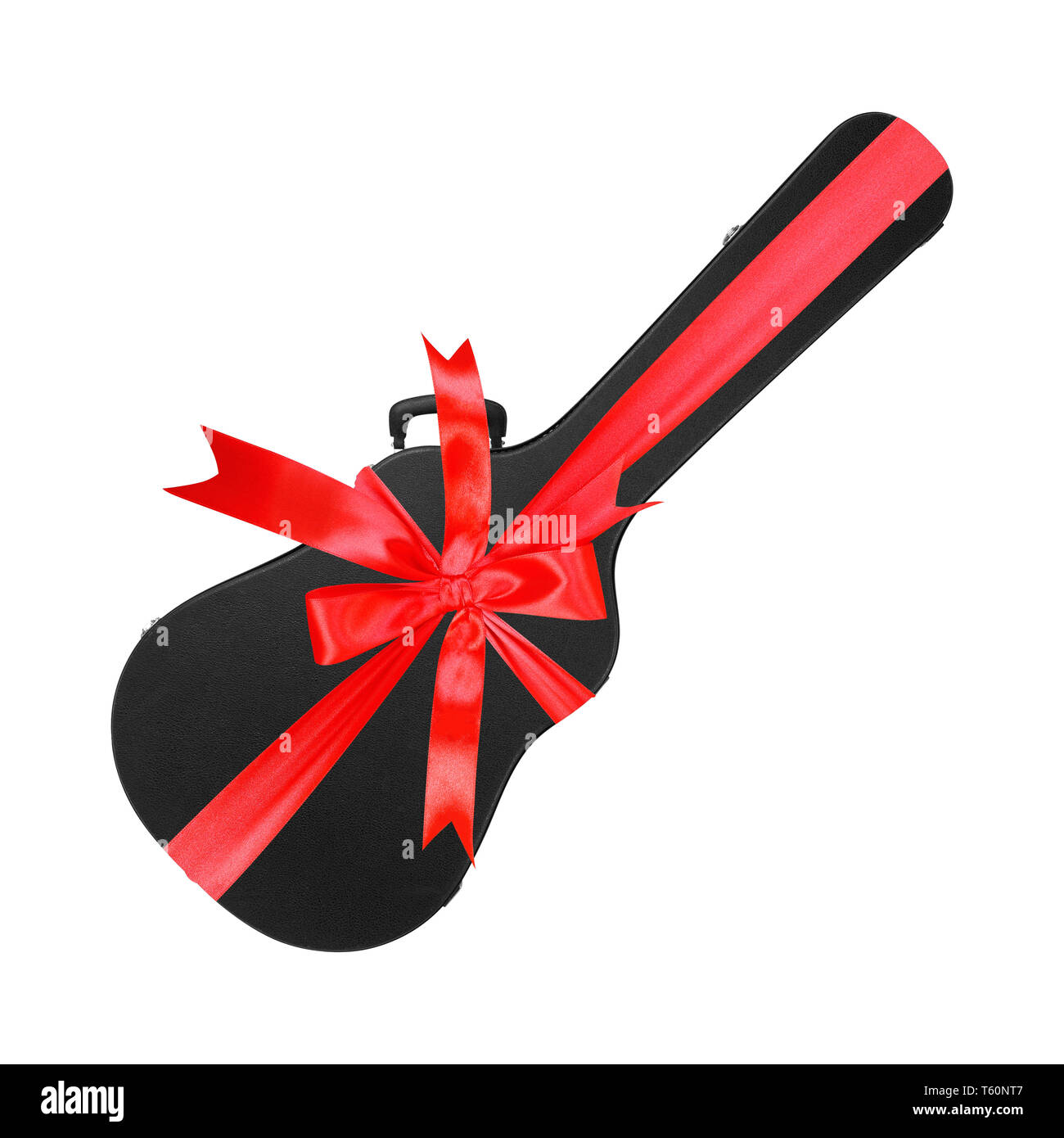 Musical instrument Black acoustic guitar hard case gift tied red bow