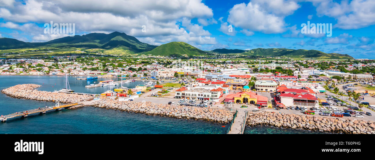 Saint Kitts and Nevis, Caribbean. Panoramic view of port Zante, Basseterre. Stock Photo