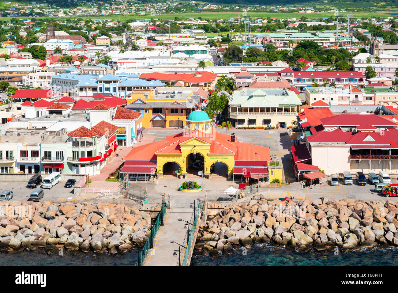 Basseterre, Saint Kitts and Nevis. Town at the port Stock Photo