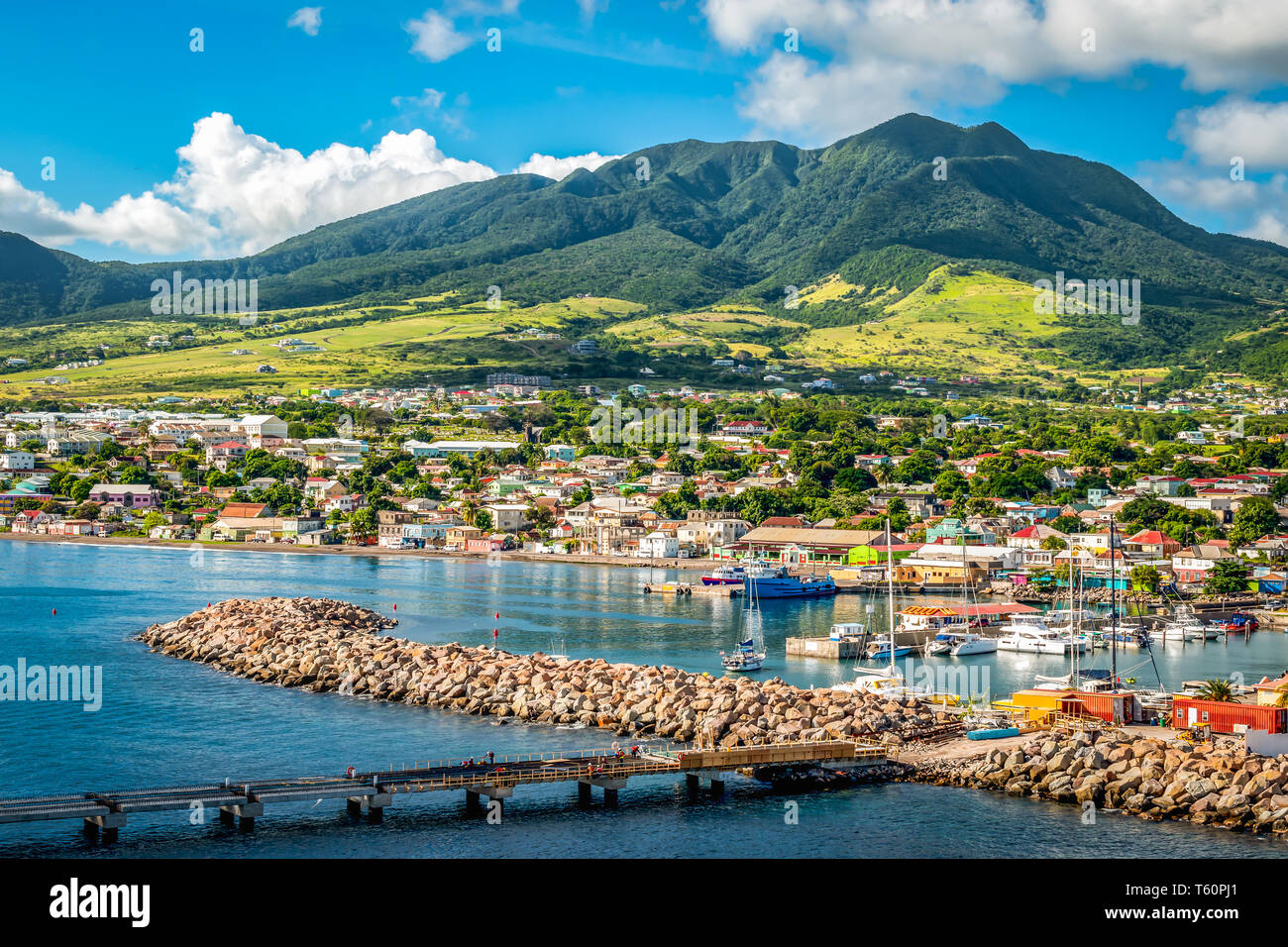 Landscape of St Kitts Island, Leeward Islands. View from cruise port Zante, Basseterre. Stock Photo