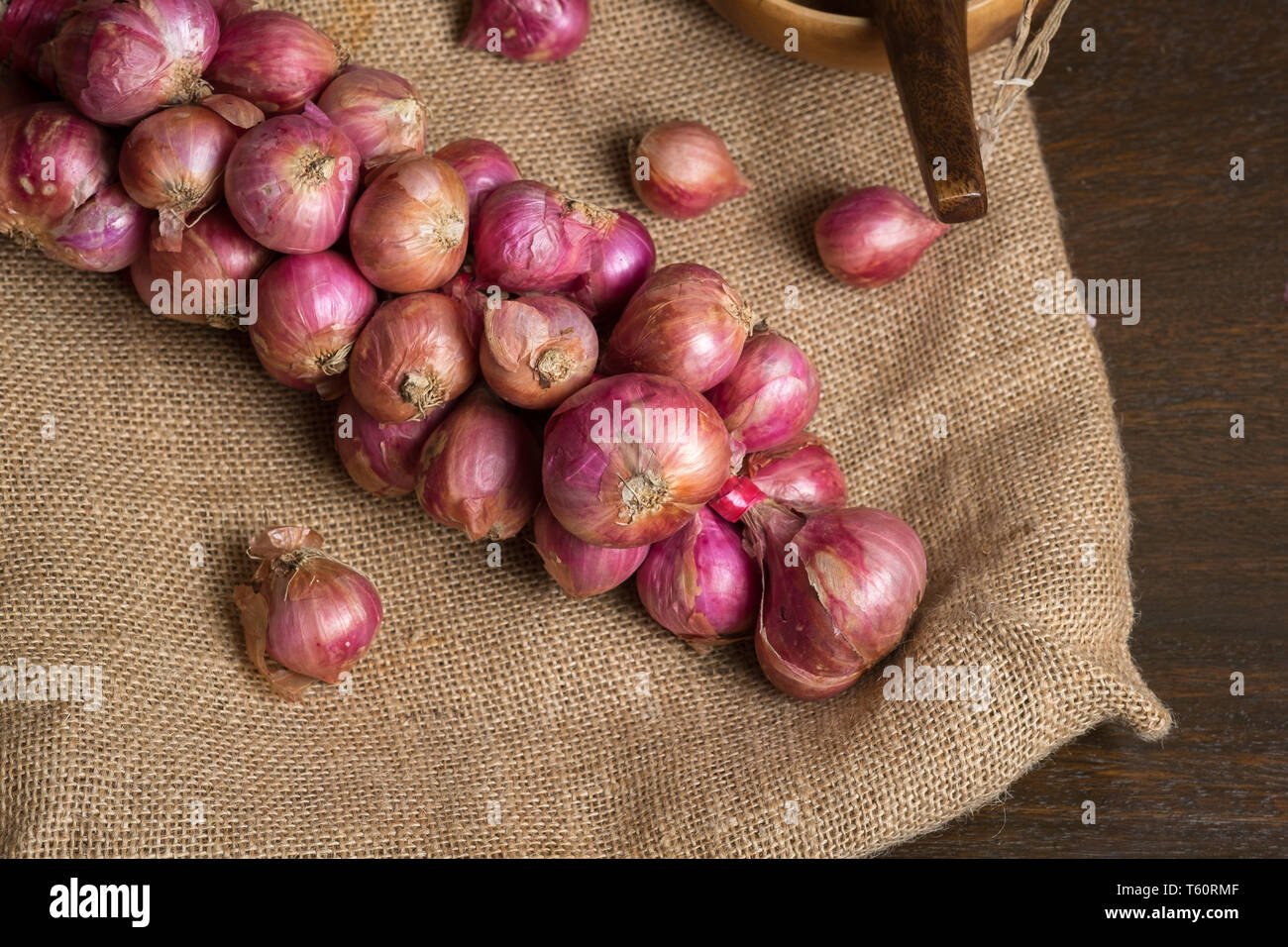 Group of fresh organic shallots Stock Photo