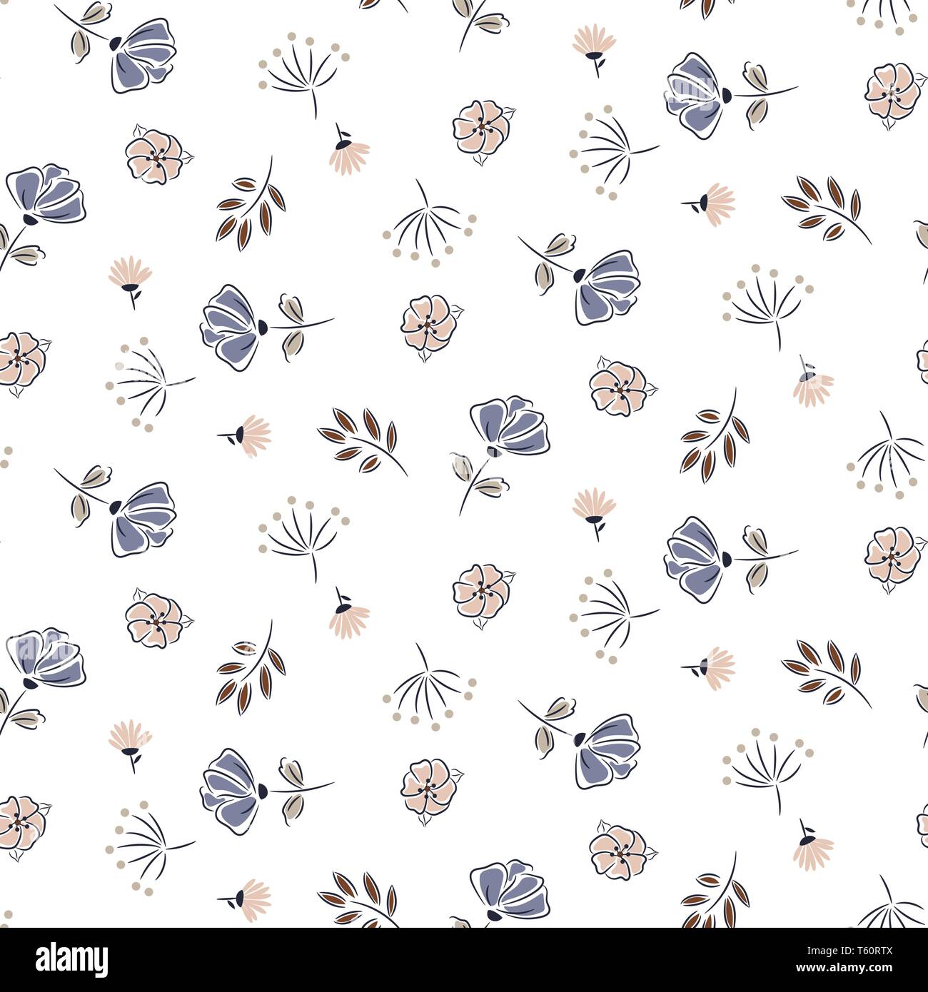 Hand drawn cute flowers pastel colors seamless vector pattern. Stock Vector