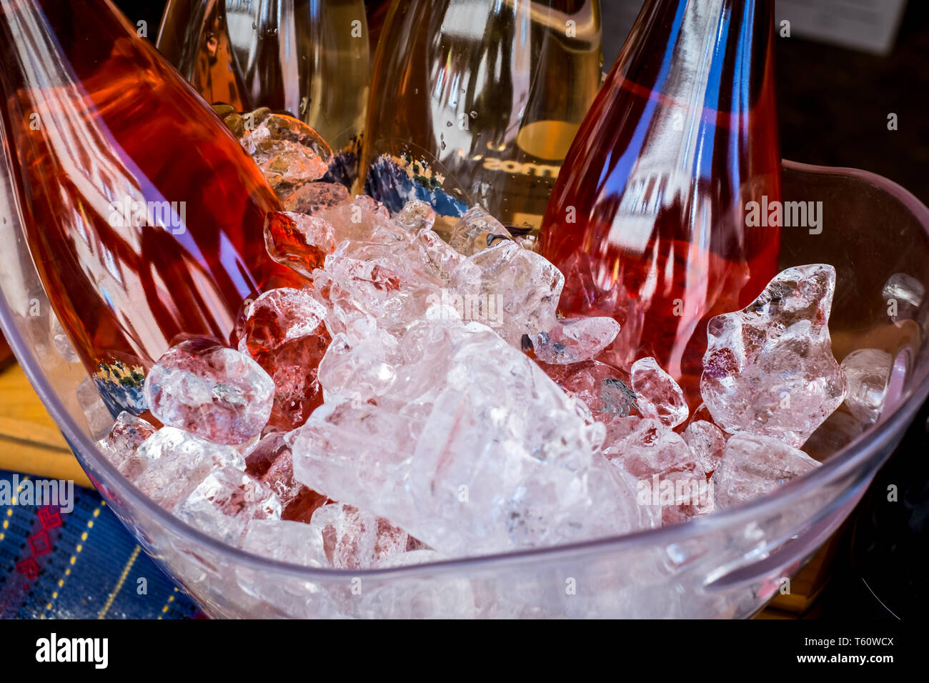 bottles of wine in the ice bowl Stock Photo