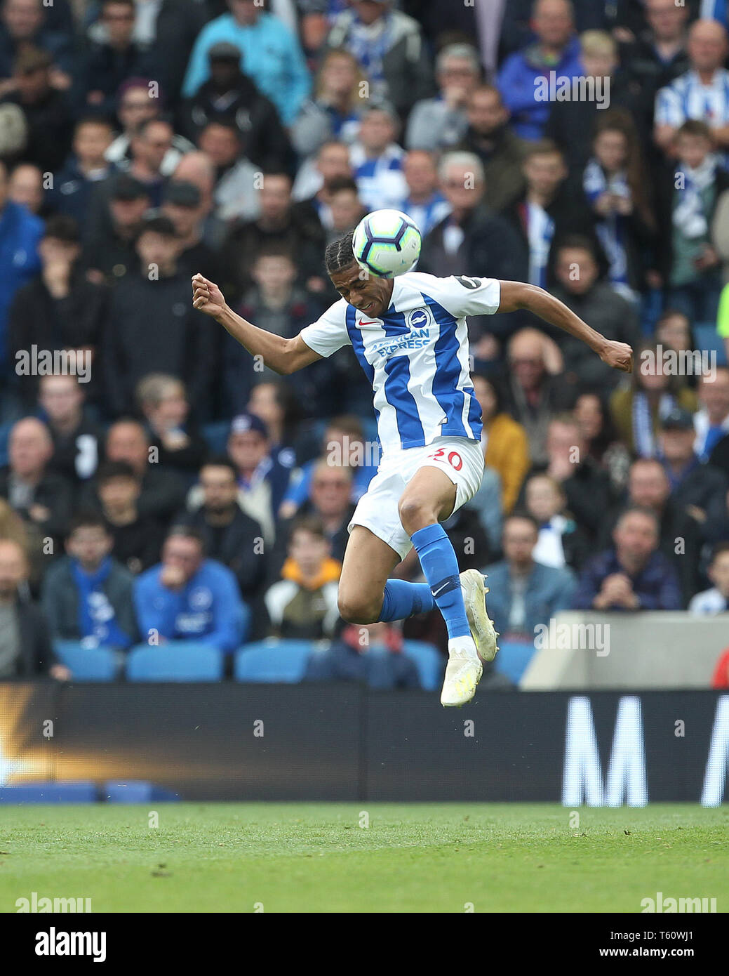 BRIGHTON, ENGLAND  27th April  Solly March of Brighton & Hove Albion in action during the Premier League match between Brighton and Hove Albion and Newcastle United at the American Express Community Stadium, Brighton and Hove on Saturday 27th April 2019. (Credit: Mark Fletcher | MI News)  Editorial use only, license required for commercial use. Photograph may only be used for newspaper and/or magazine editorial purposes. Stock Photo