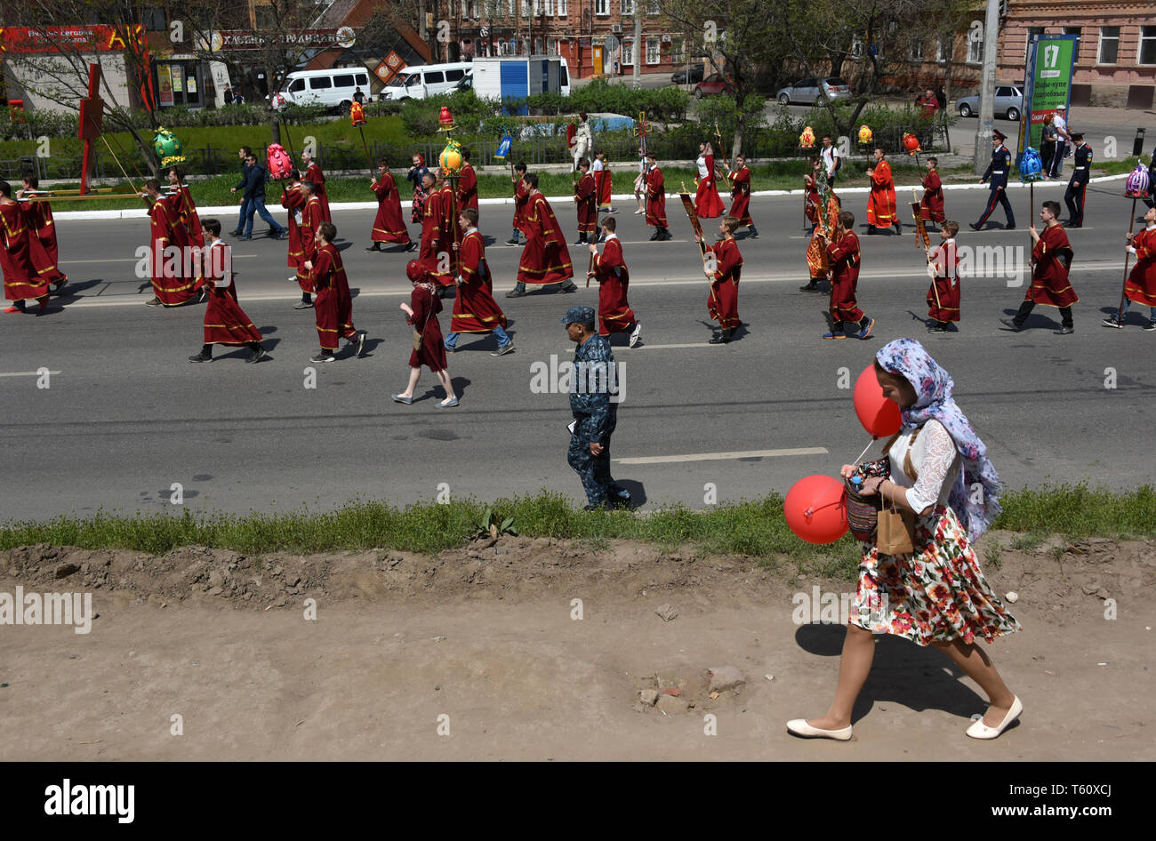 Orthodox Easter religious procession in Astrakhan, Russia Stock Photo