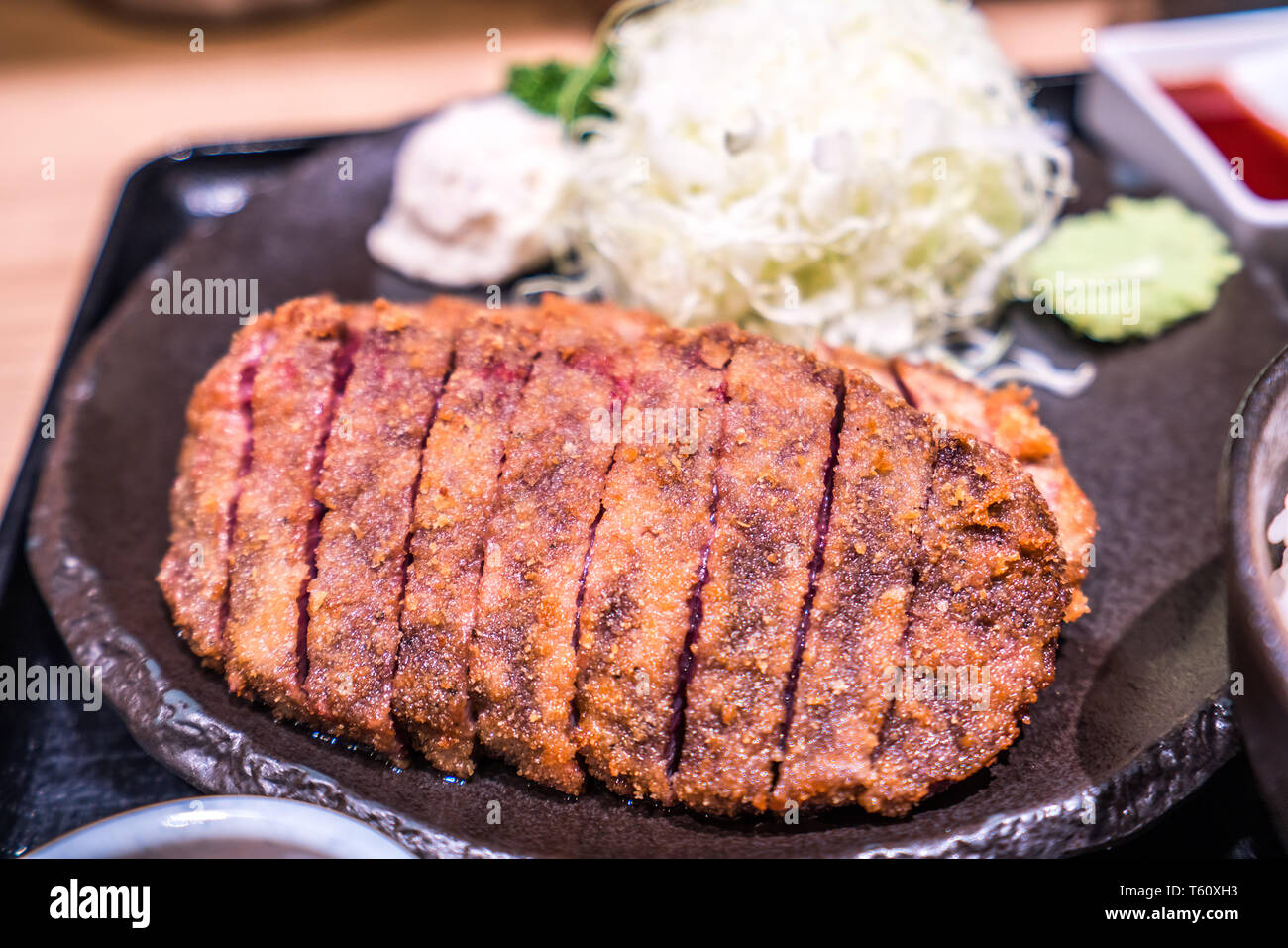 Deep fried beef in Tokyo, fried steak, beef, japanese food Stock Photo