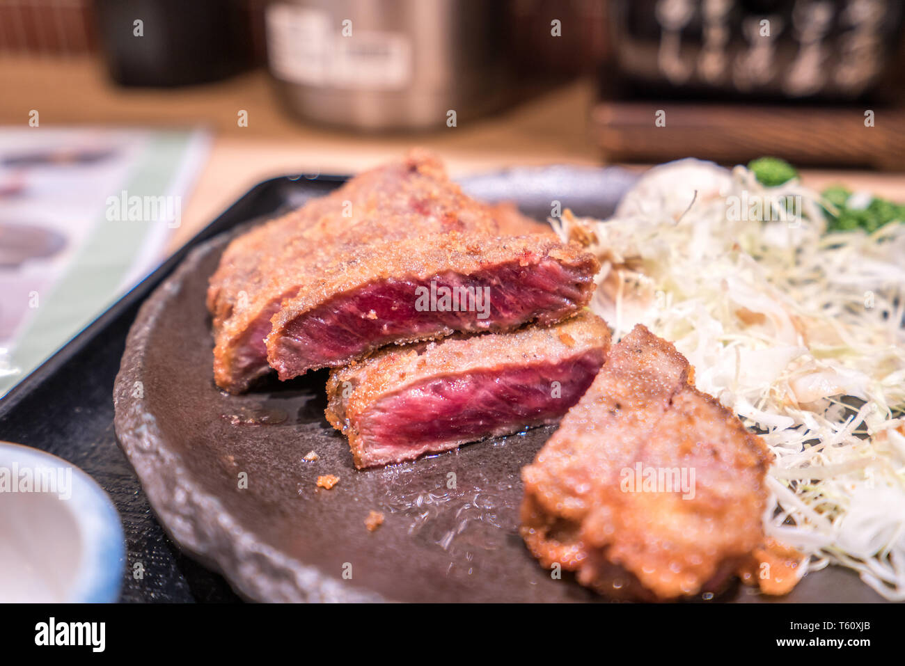 Deep fried beef in Tokyo, fried steak, beef, japanese food Stock Photo