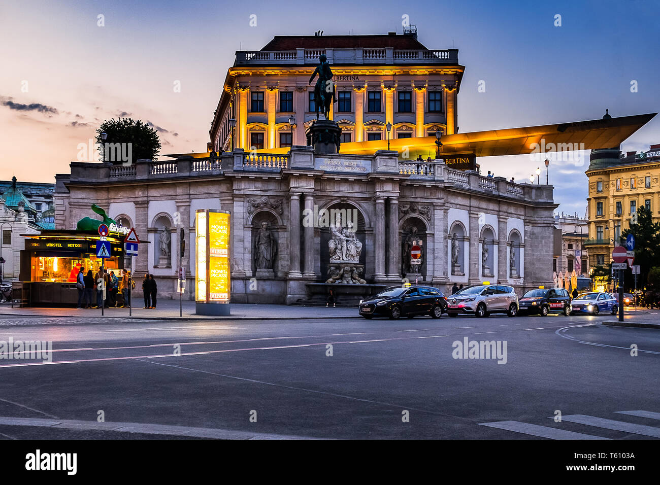 The Albertina Museum at sunset. View when walking from the Staatsoper to the Albertina where Bitzinger's invites for a quick bite Stock Photo